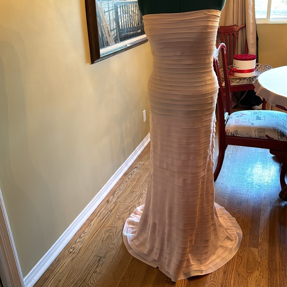 Gently worn vintage tadashi frayed edge satin gown